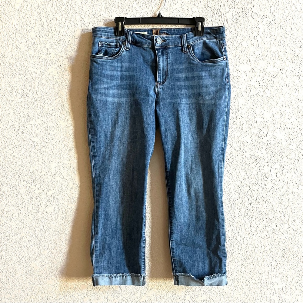 KUT From The Kloth Abigail Crop Jeans Sz 14 Straight Leg High Rise Stretch Denim